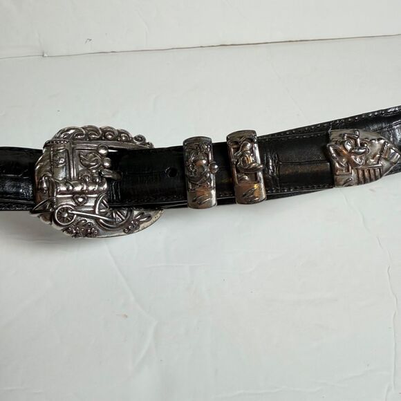 Brighton Disney Mickey Train Conductor Black Leather Belt Silver Tone Size 30 main image 14